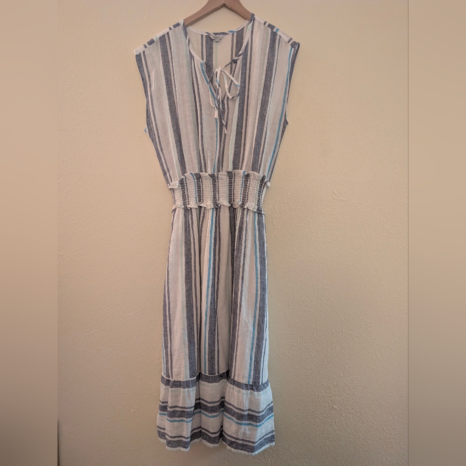 Rails Striped Blue And White Sleeveless Midi Dress